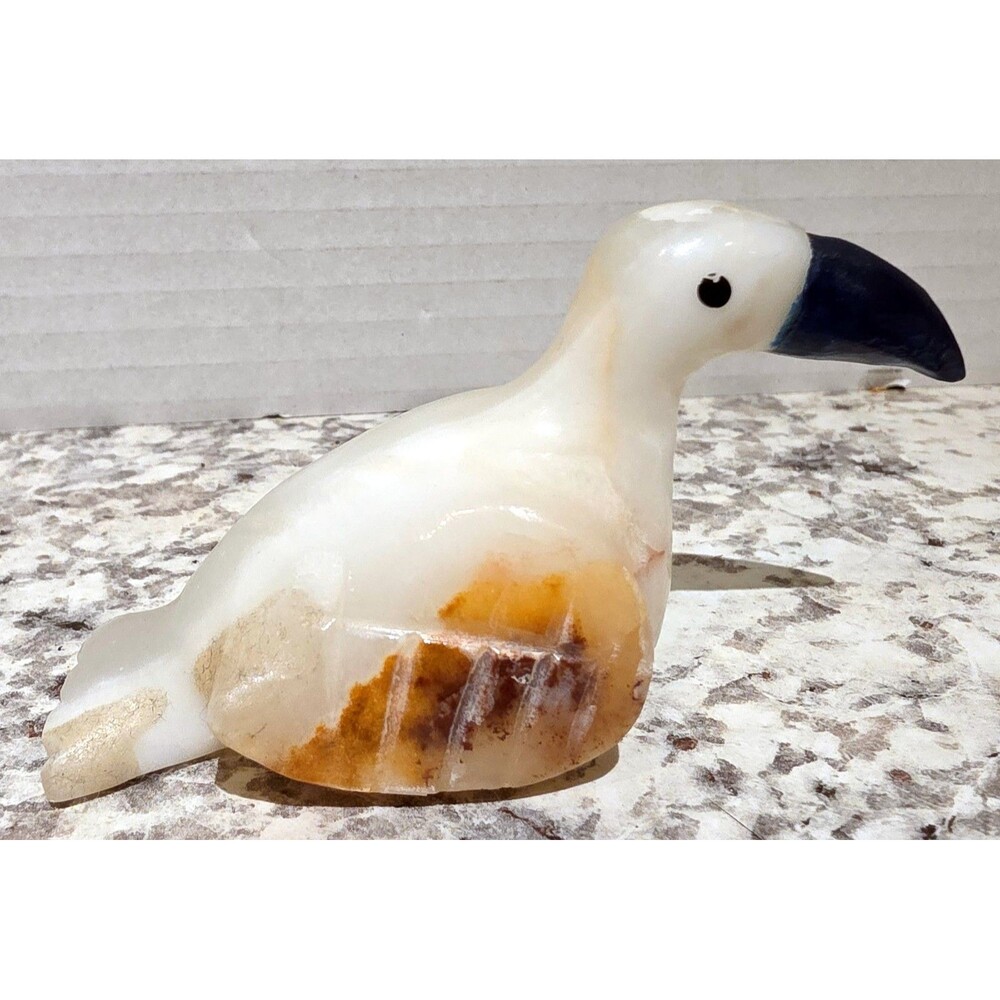 Hand-carved Stone Toucan figurine Likely Translucent Alabaster or Mexican Onyx